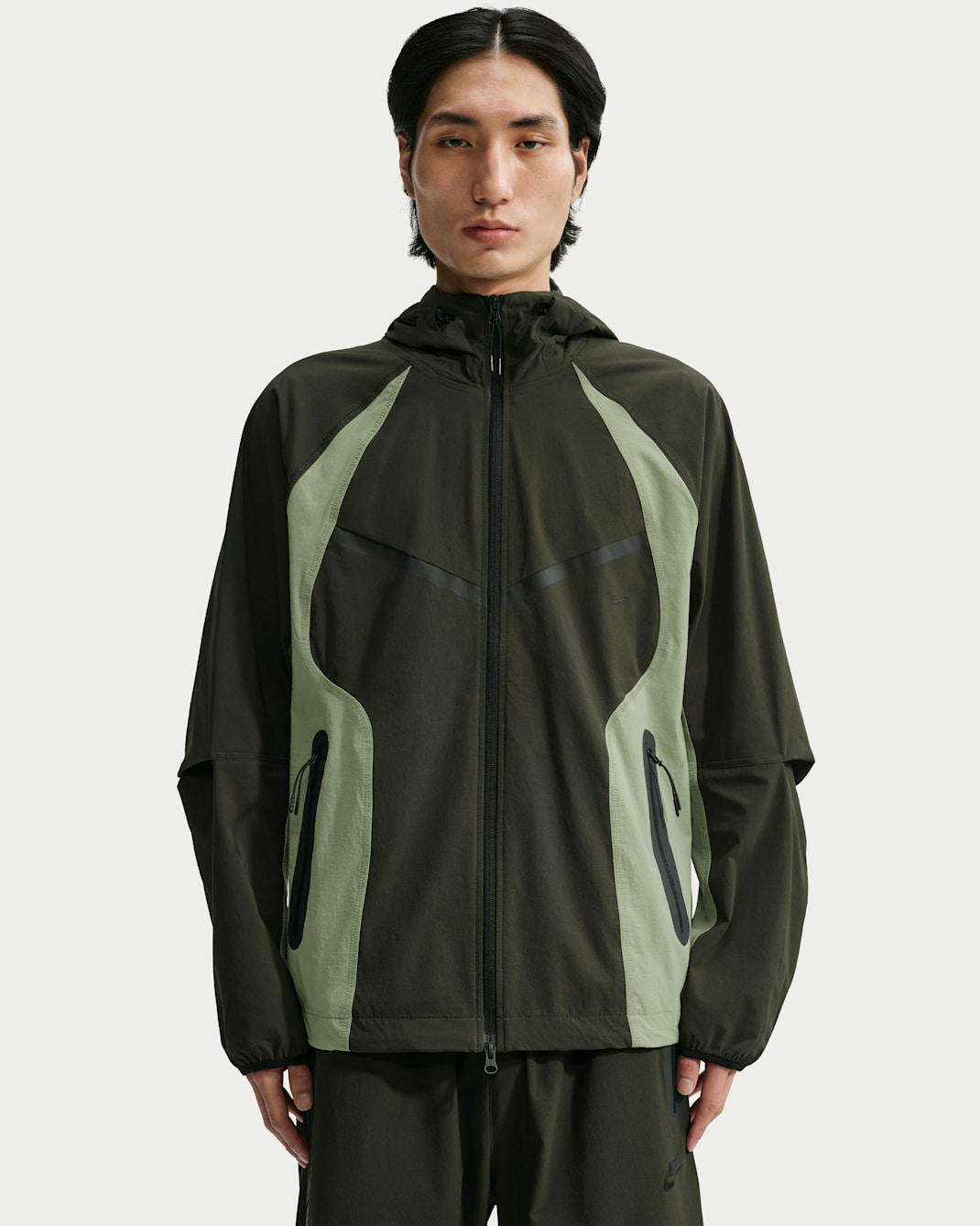 Nike Tech Men's Dri-FIT Woven Color-Block Windrunner Loose Jacket - Sequoia/Oil Green/Black