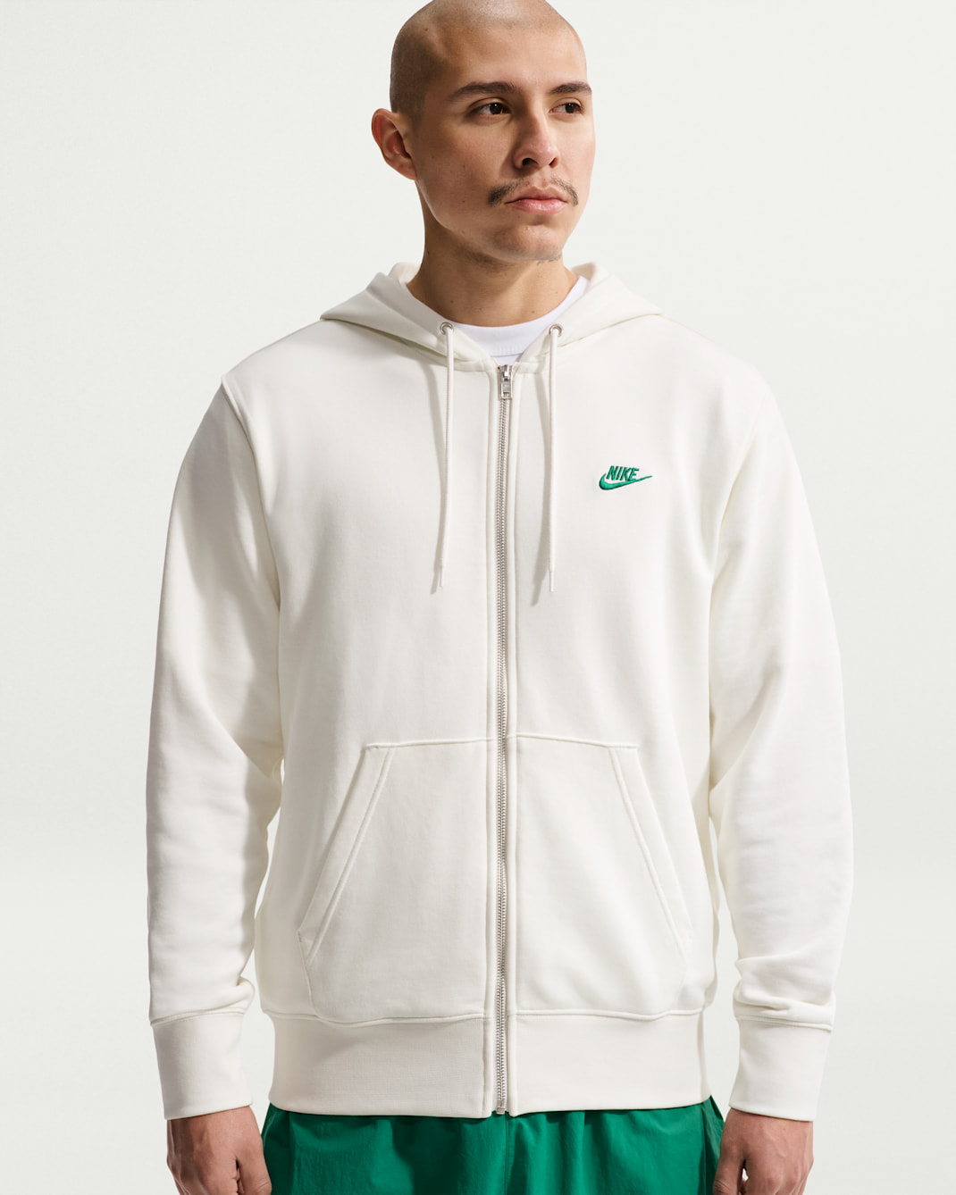 Nike Sportswear Club Men's French Terry Full-Zip Hoodie - Sail/Malachite
