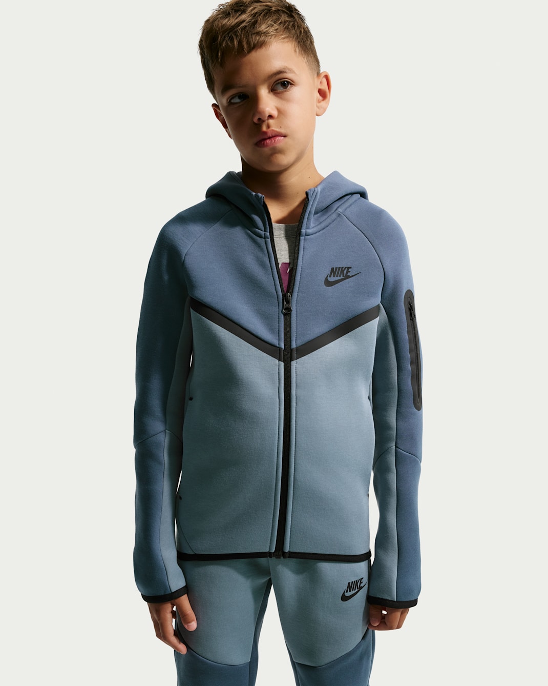 Nike Sportswear Tech fleecehettejakke med hel glidelås til store barn - Diffused Blue/Ashen Slate/Svart/Svart