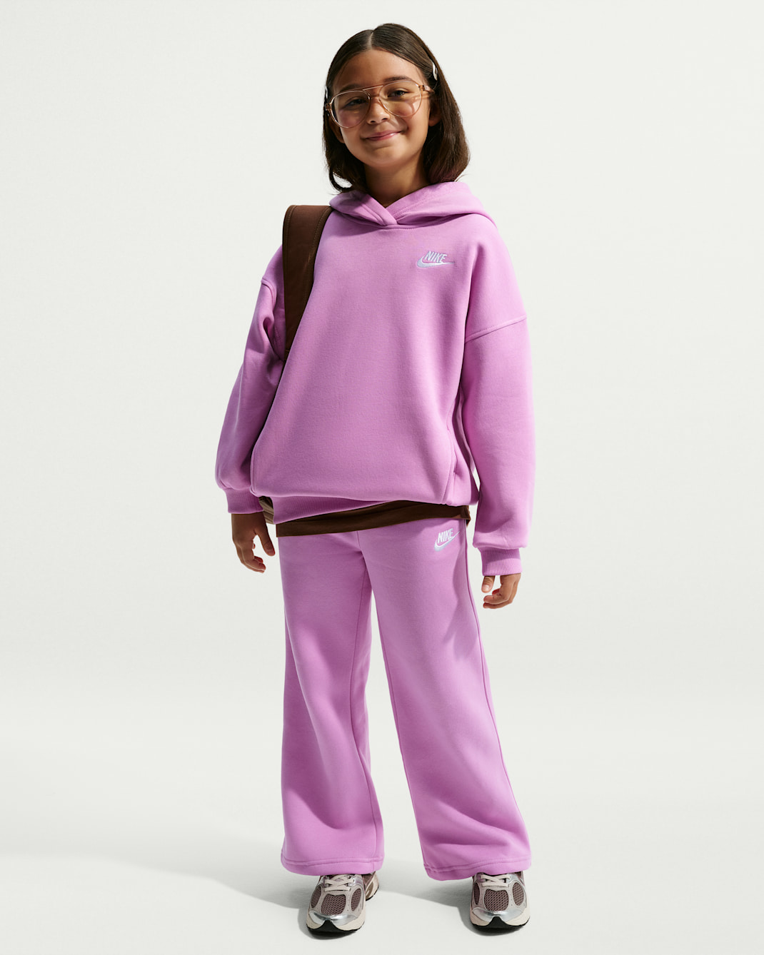 Pants de pierna ancha para niña Nike Sportswear Club Fleece - Magenta claro/Magenta claro/Blanco