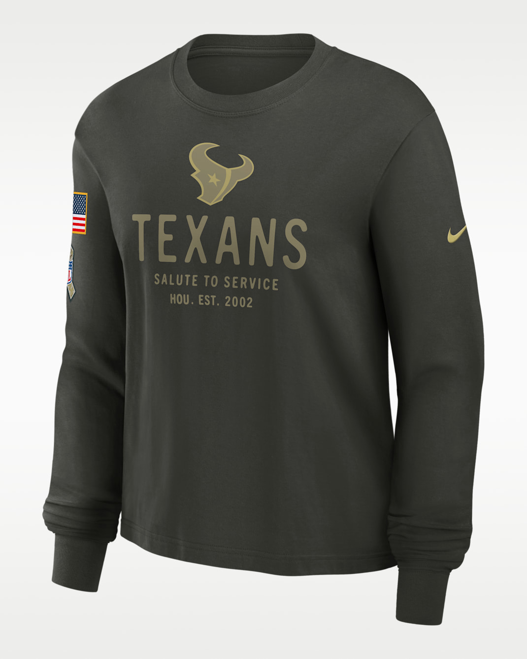 Houston Texans Salute to Service Sideline Women's Nike Dri-FIT NFL Long-Sleeve T-Shirt - Olive