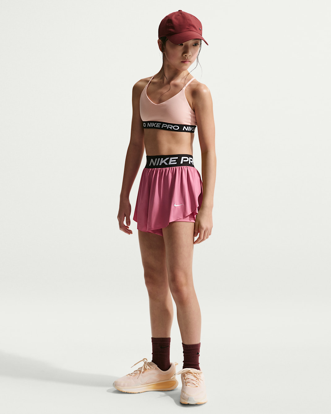 Nike Pro Big Kids' (Girls') Dri-FIT 2-in-1 Shorts - Peony/Black/White