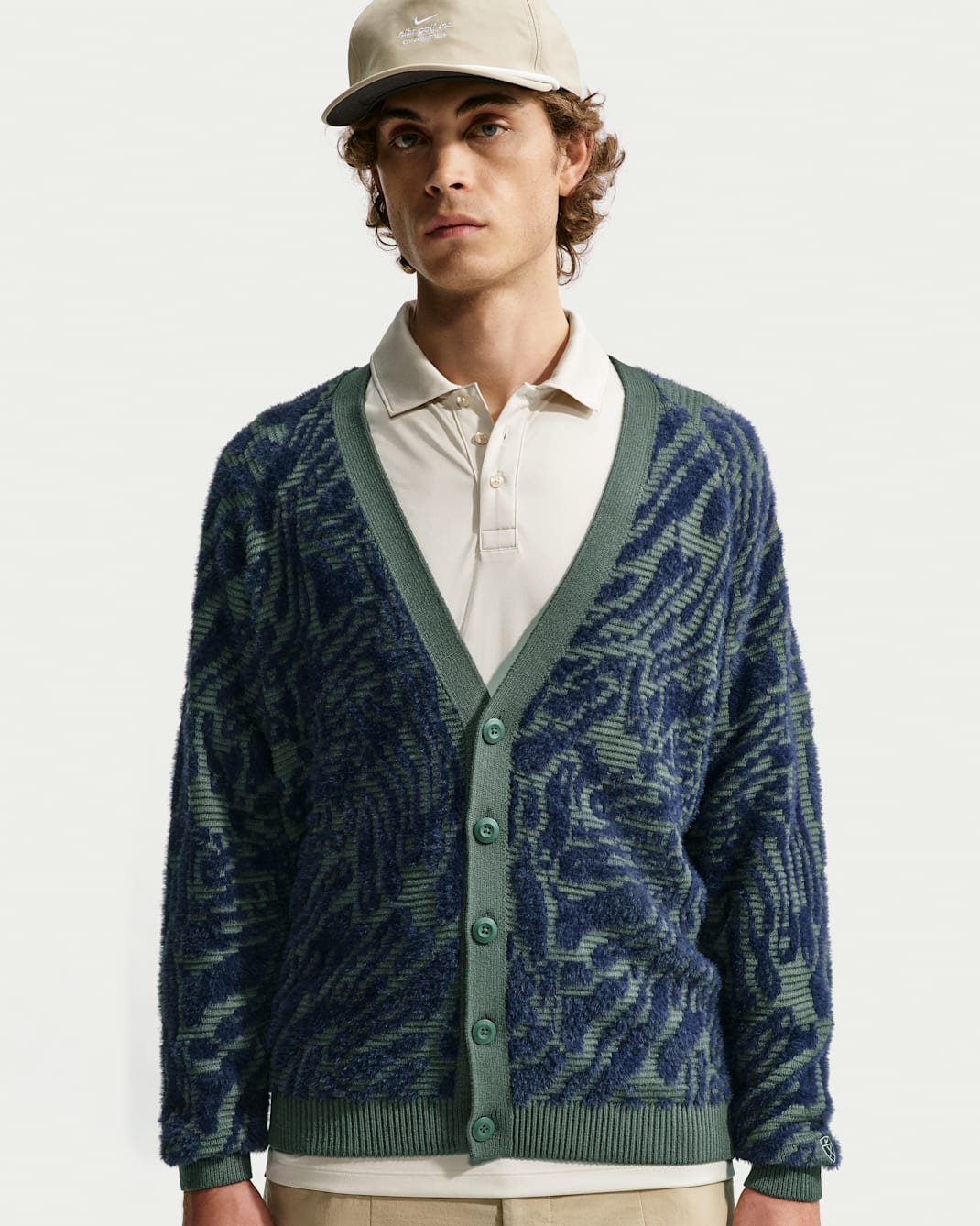 Cardigan de golf ample Nike Fairway Fresh pour homme - Camo Green/College Navy