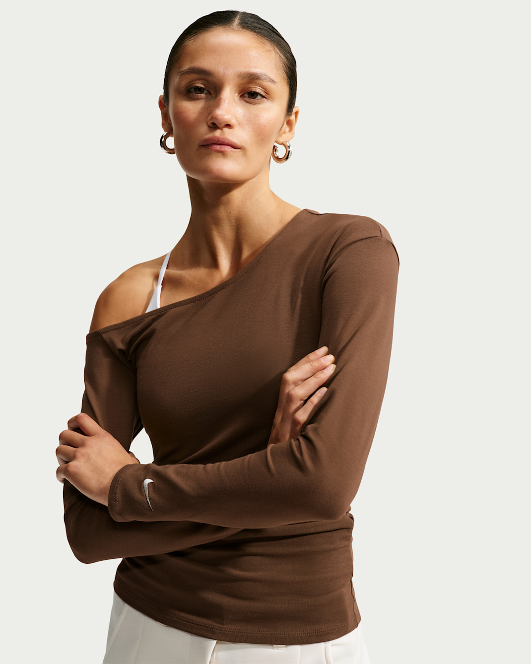 Nike Sportswear Women's Tight Off-Shoulder Long-Sleeve Top - Cacao Wow/Sail