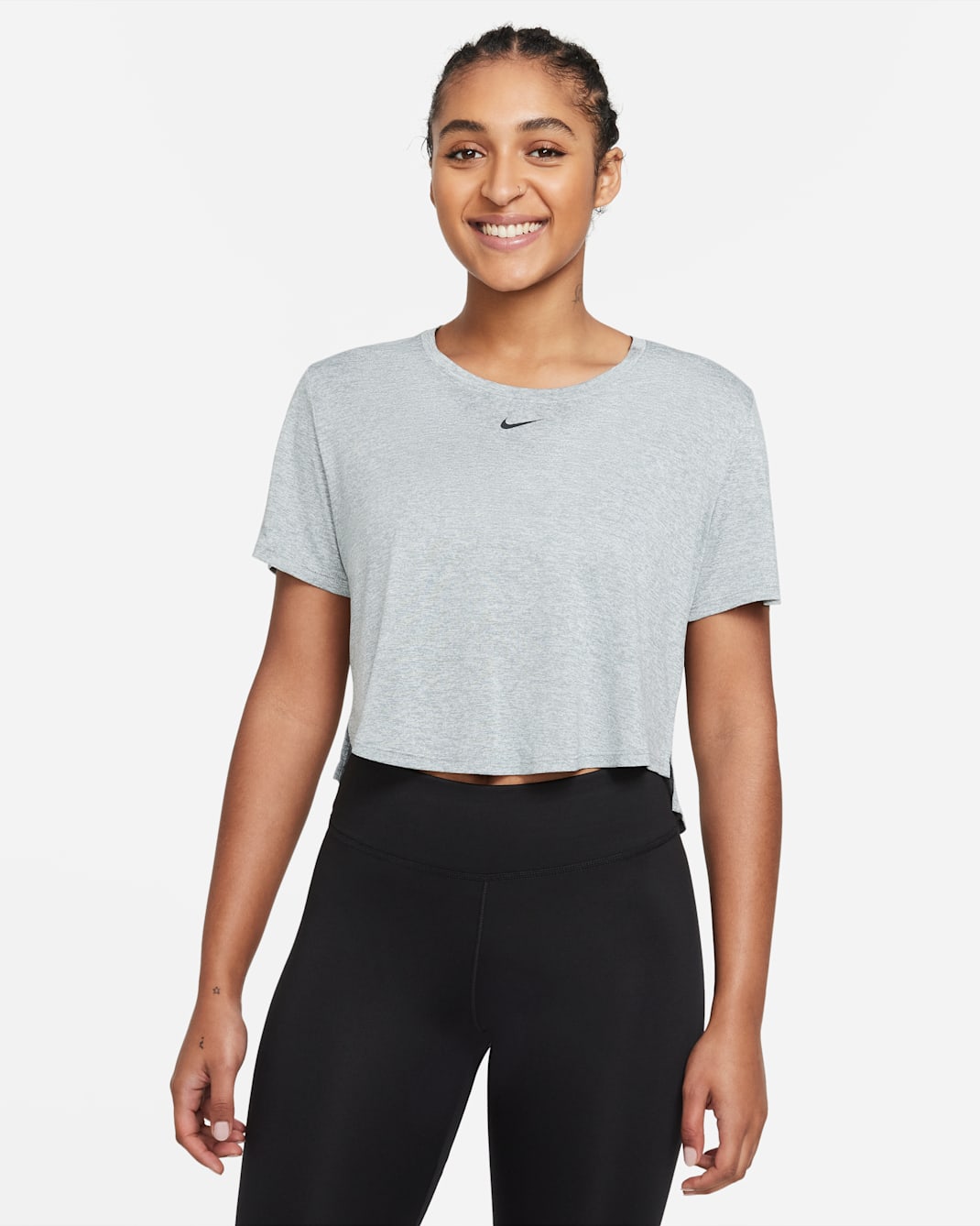 Top corto de manga corta y ajuste estándar para mujer Nike Dri-FIT One - Gris partícula/Jaspeado/Negro