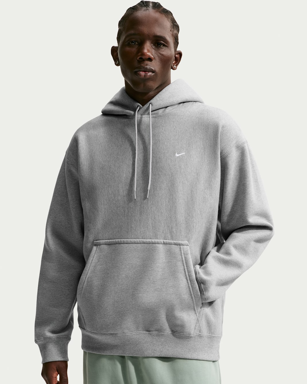 Nike Solo Swoosh Men's Pullover Hoodie - Dark Grey Heather/Light Smoke Grey/White