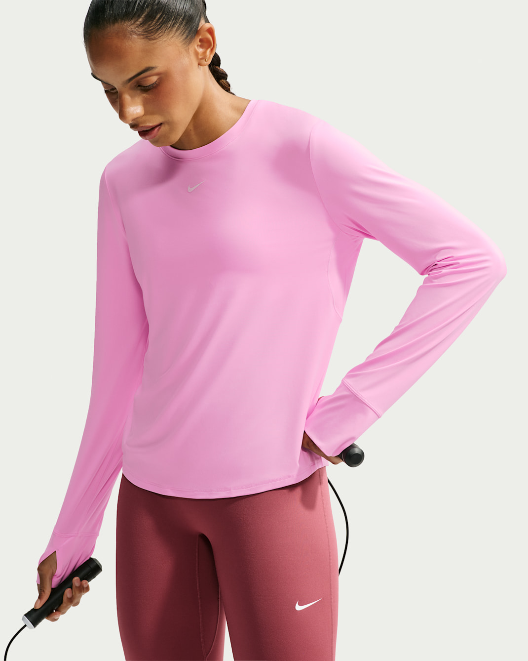 Nike One Classic Women's Dri-FIT Long-Sleeve Top - Pink Rise/White