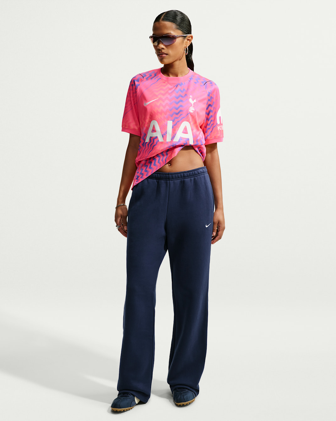 Nike Studio Fleece Medium Weight damesbroek met halfhoge taille en open zoom - Midnight Navy/Sail