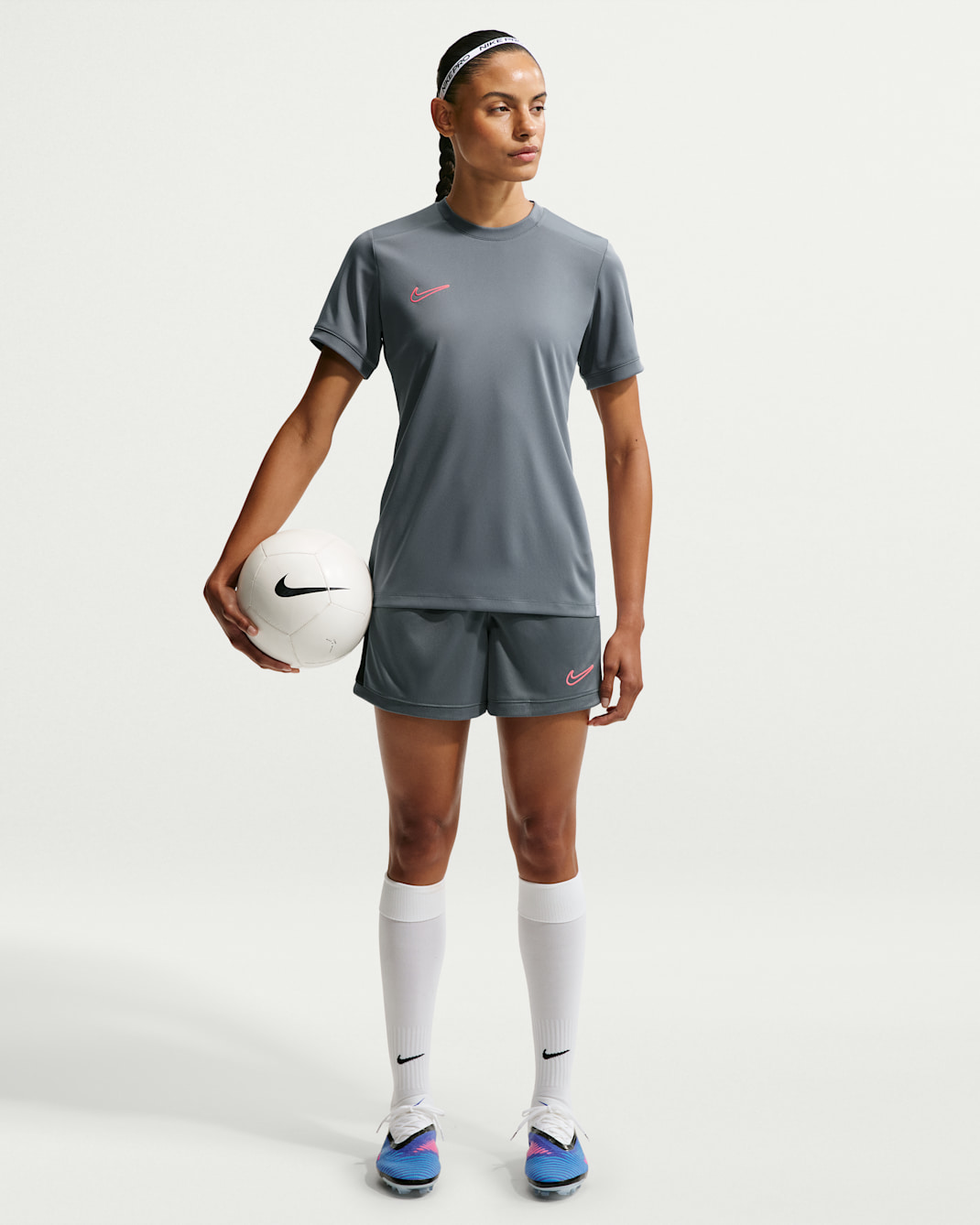 Nike Academy Women's Dri-FIT 4" Soccer Shorts - Smoke Grey/Black/Hot Punch/Hot Punch