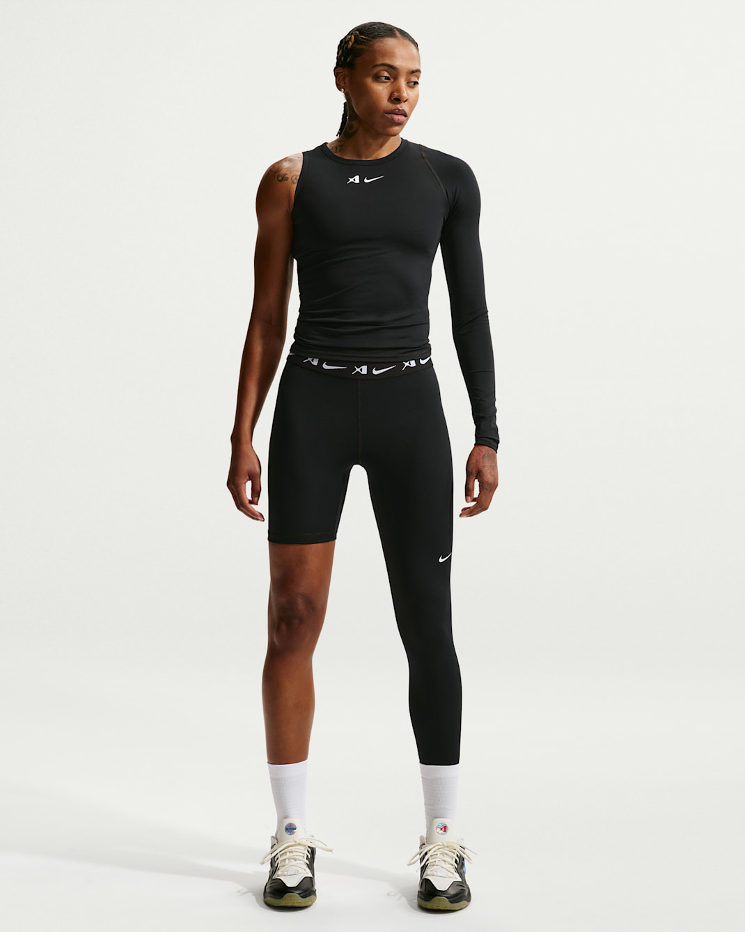 Leggings de básquetbol reversibles de una sola pierna asimétricos para mujer A'ja Wilson - Negro/Blanco