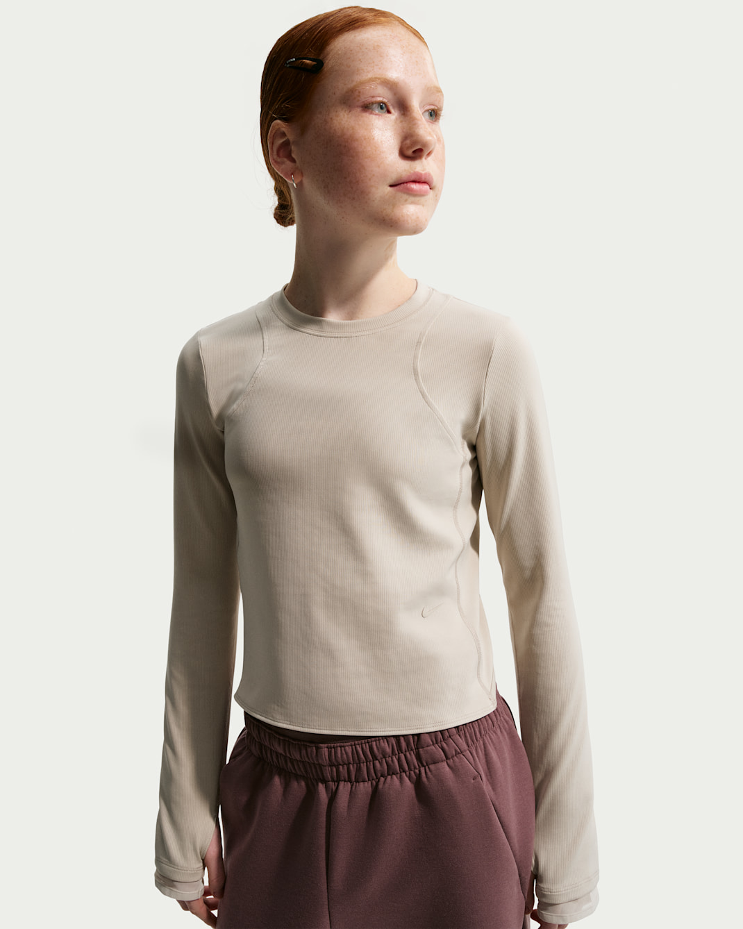 Nike MAVN Girls' Dri-FIT Ribbed Long-Sleeve Top - Cream II/Cream II/Cream II