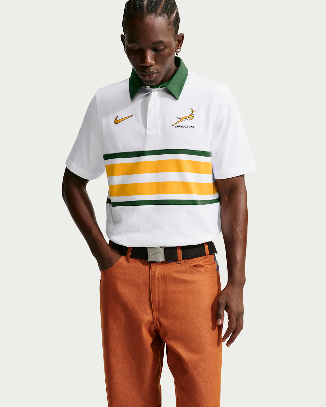 Springboks Men's Rugby Short-Sleeve Jersey - White/Gorge Green/University Gold