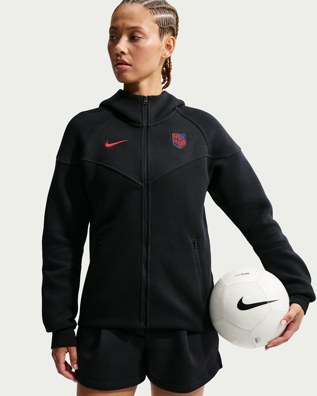 USMNT Tech Fleece Windrunner Women's Nike Soccer Full-Zip Hoodie - Black/Challenge Red