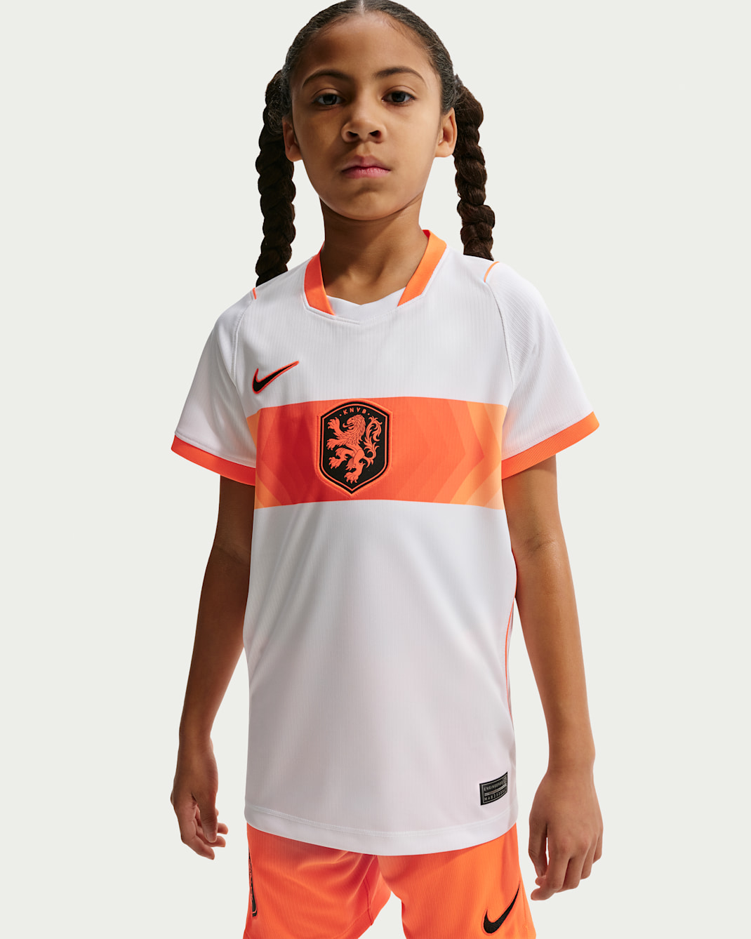 Niederlande 2026 Auswärtsstadion Nike Replika Fußballtrikot mit Dri-FIT-Technologie für ältere Kinder - Weiß/Hyper Crimson/Schwarz
