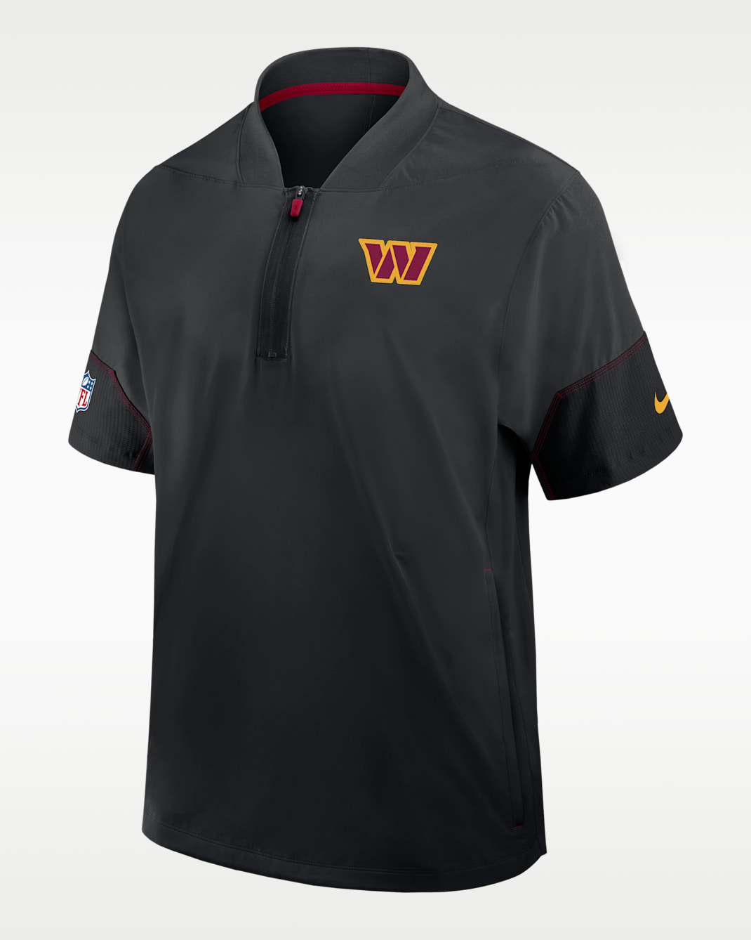 Chamarra de manga corta Nike de la NFL con gorro y medio cierre para hombre Washington Commanders Sideline Coach - Negro
