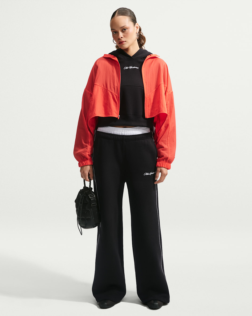 Nike Studio Fleece Medium Weight Women's Mid-Rise Wide-Leg Pants - Total Black/Sail/Total Black