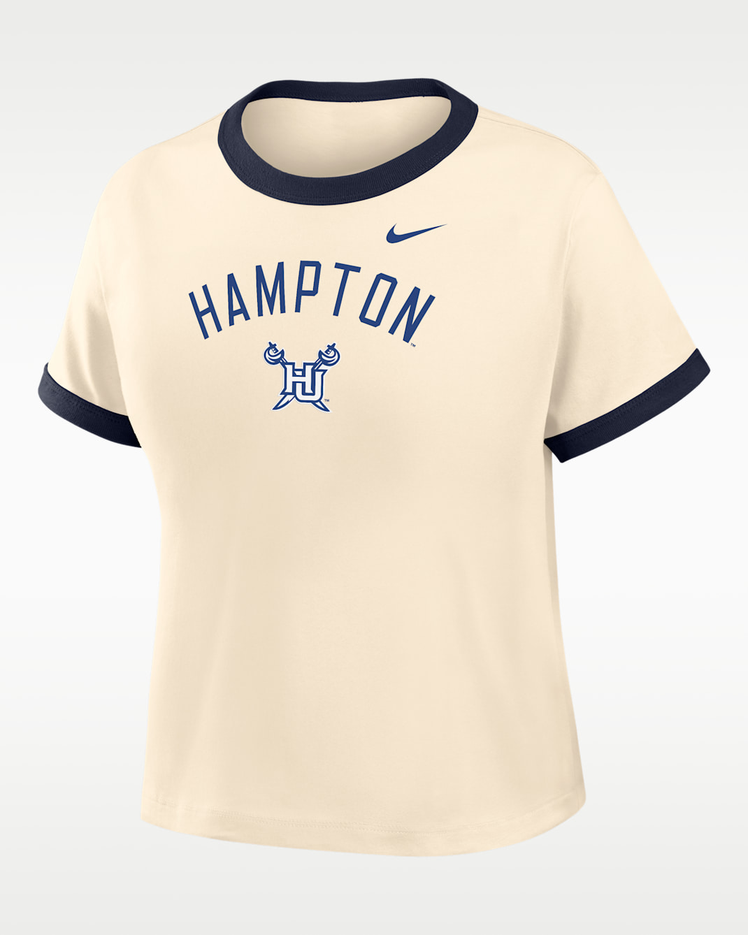 Nike College (Hampton University) Women's Cropped Ringer T-Shirt - Natural/Navy