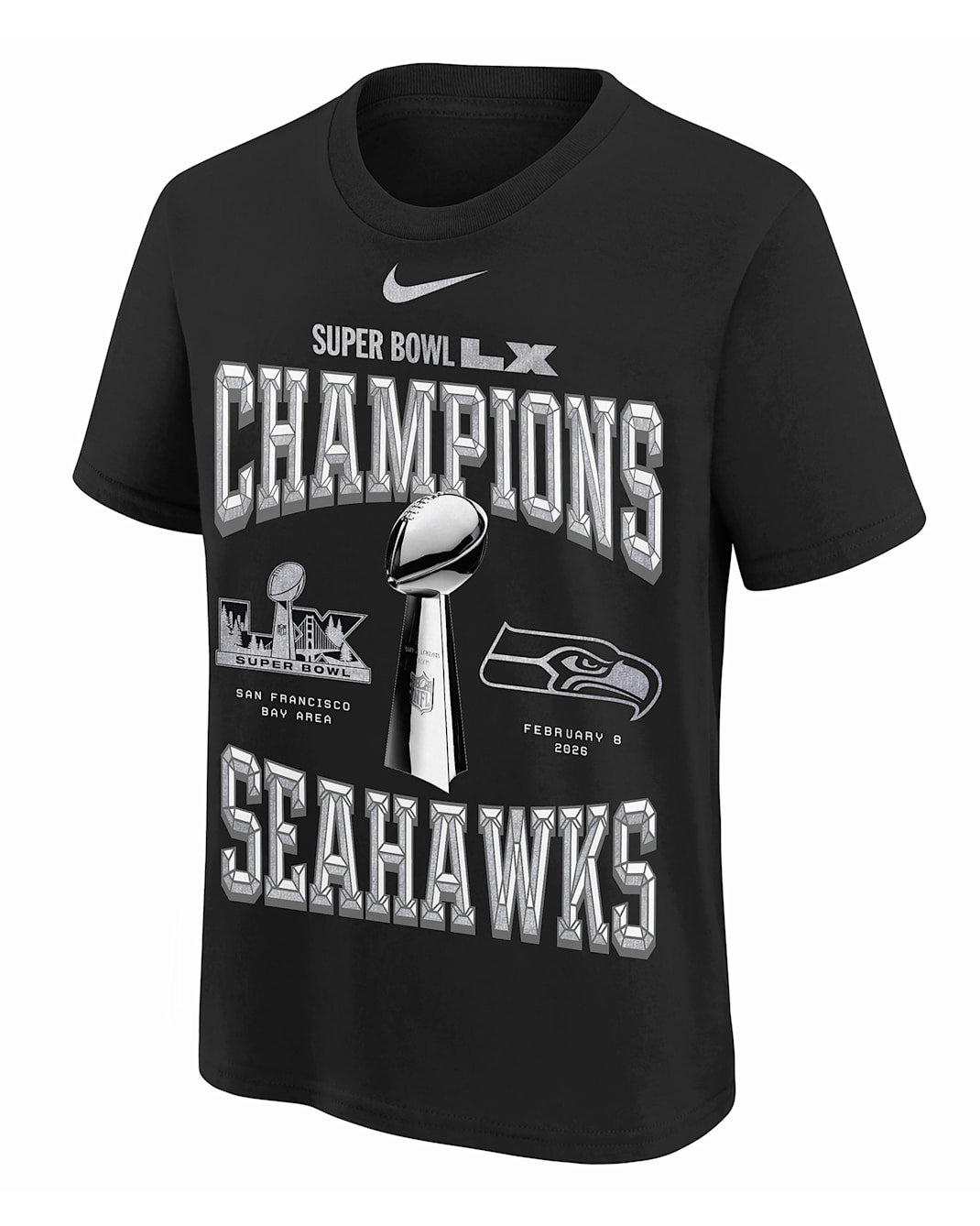 Playera Nike de la NFL para niños talla grande Seattle Seahawks Super Bowl LX Champions Authentic Locker Room - Negro
