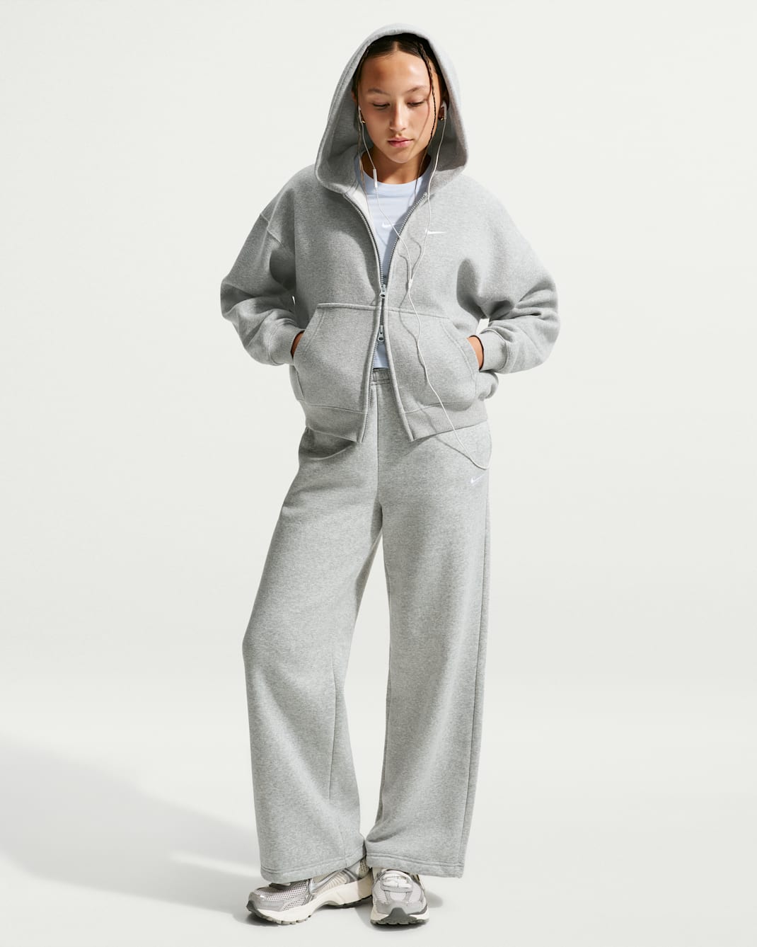 Nike Sportswear Studio Fleece Girls' Open-Hem Trousers - Wolf Grey/Heather/Grey Fog/White