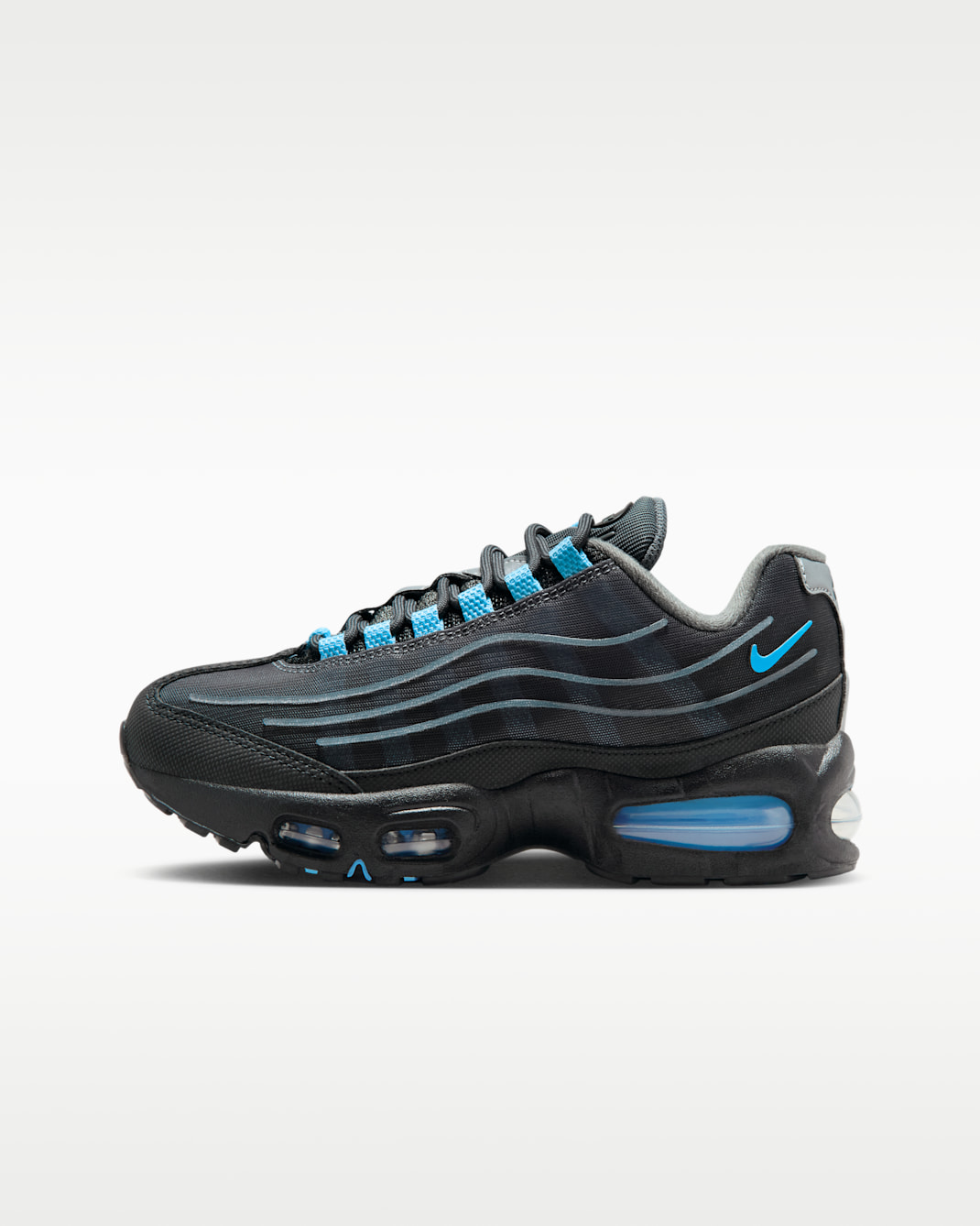 Nike Air Max 95 'Big Bubble' Tech Older Kids' Shoes - Black/Iron Grey/Metallic Silver/University Blue