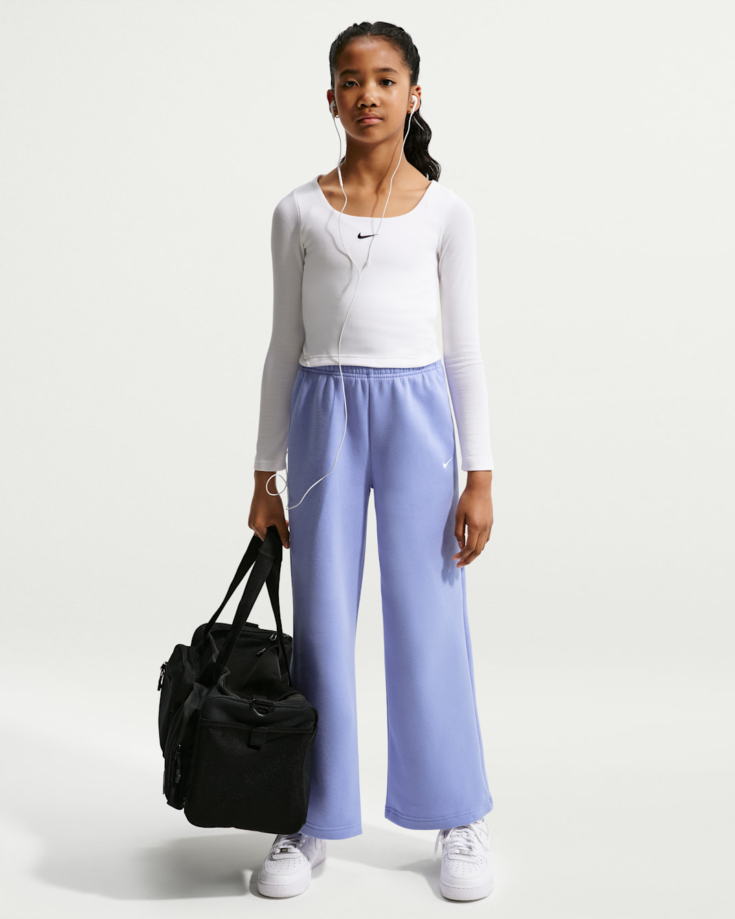 Pants con dobladillo abierto para niña Nike Sportswear Studio Fleece - Cardo claro/Blanco