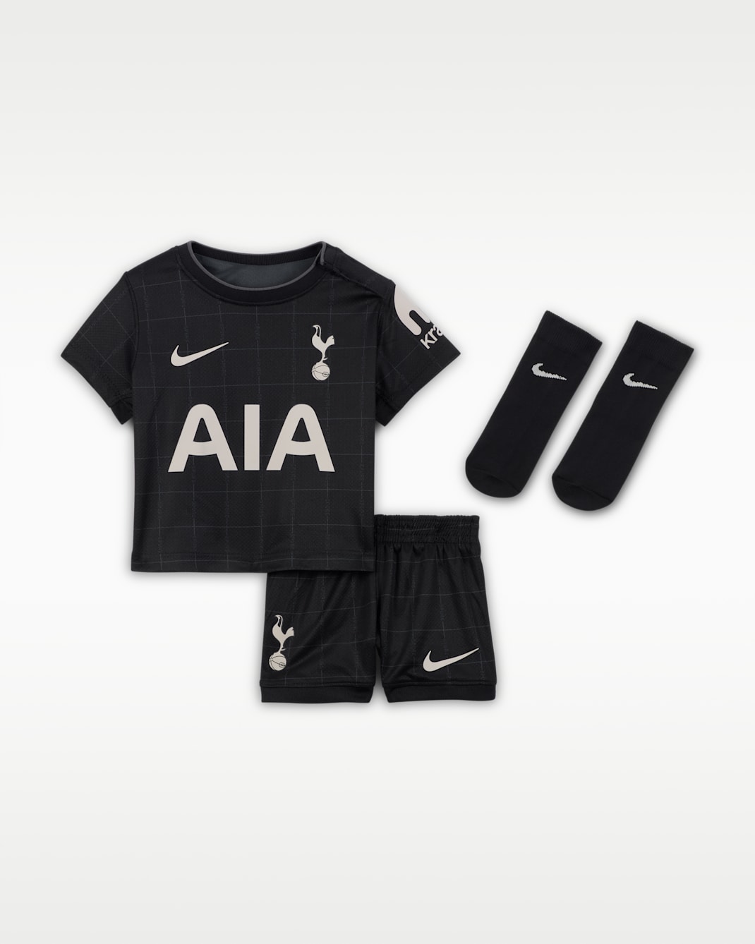 Replika venkovní fotbalové trojdílné soupravy Nike Tottenham Hotspur Stadium 2025/26 pro kojence a batolata - Černá/Light Iron Ore