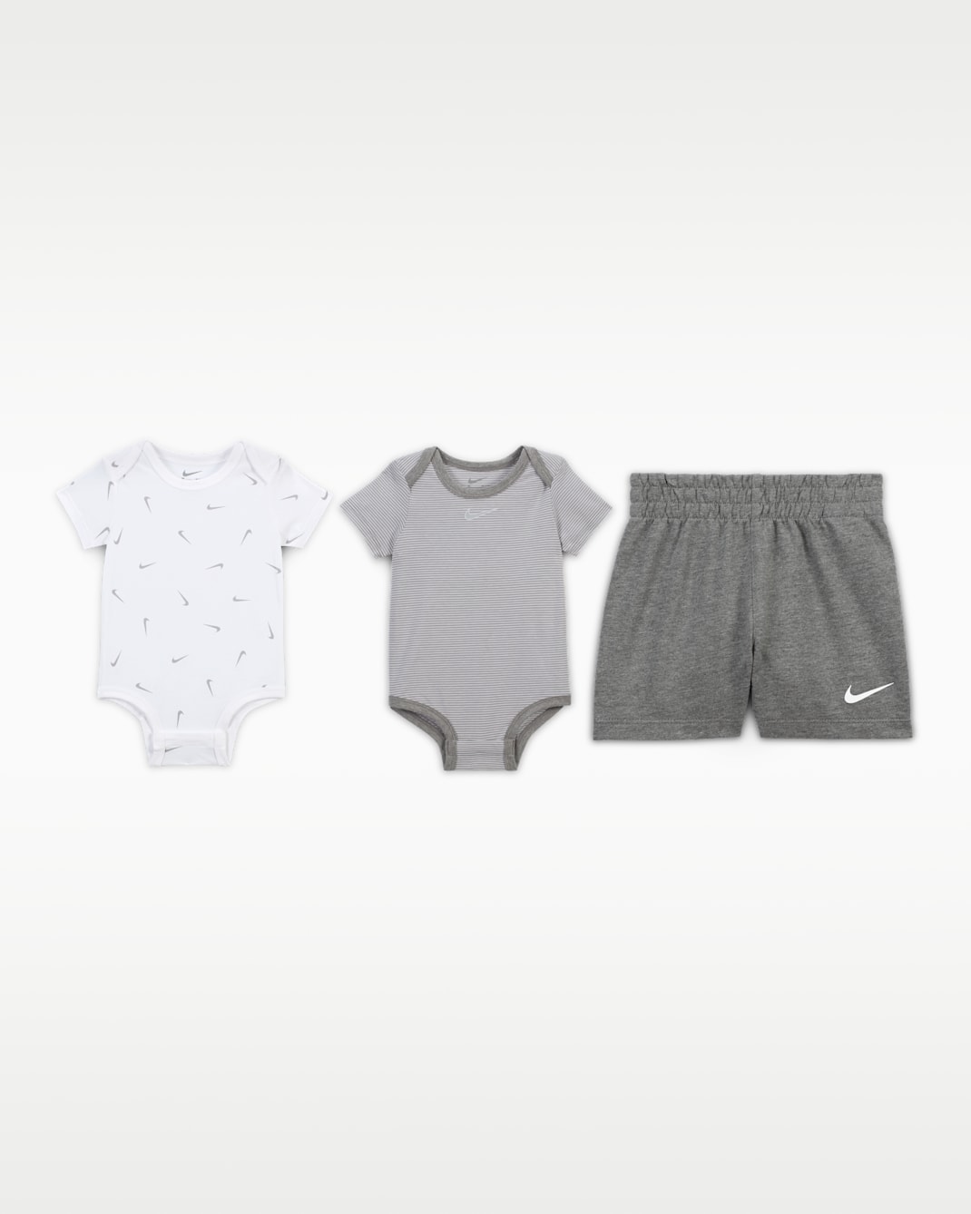 Nike Essentials Baby 3-Piece Striped Swooshfetti Set - Dark Grey Heather