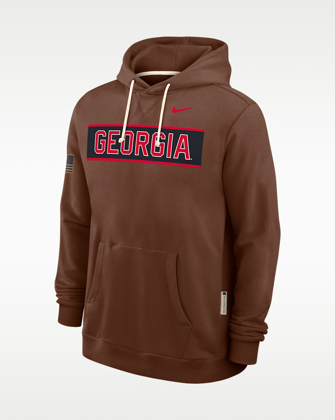 Sudadera con gorro sin cierre universitaria Nike Dri-FIT para hombre Georgia 2026 Military Appreciation Standard Issue - Marrón