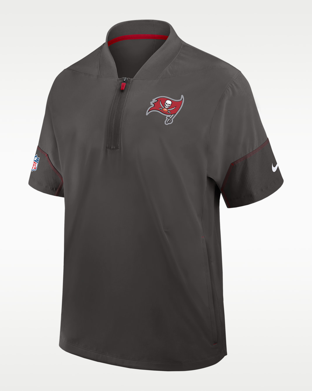 Tampa Bay Buccaneers Sideline Coach Men's Nike NFL 1/2-Zip Short-Sleeve Hooded Jacket - Pewter