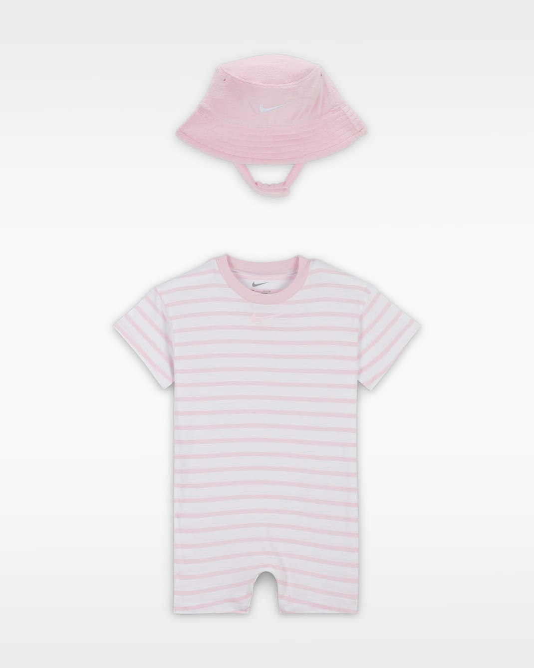 Nike Baby Short Sleeve Romper with Bucket Hat - Pink Foam