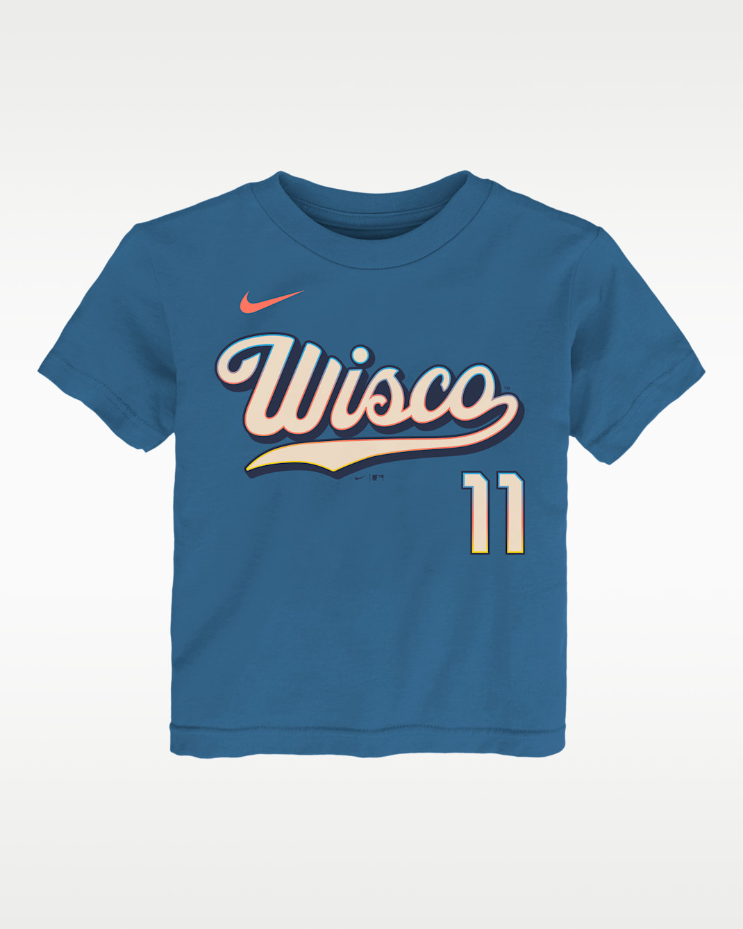 Playera Nike de la MLB infantil Jackson Chourio Milwaukee Brewers City Connect - Azul gris