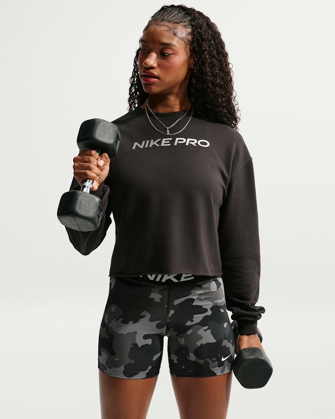 Nike Pro Women's Dri-FIT Crew-Neck French Terry Top - Black/White
