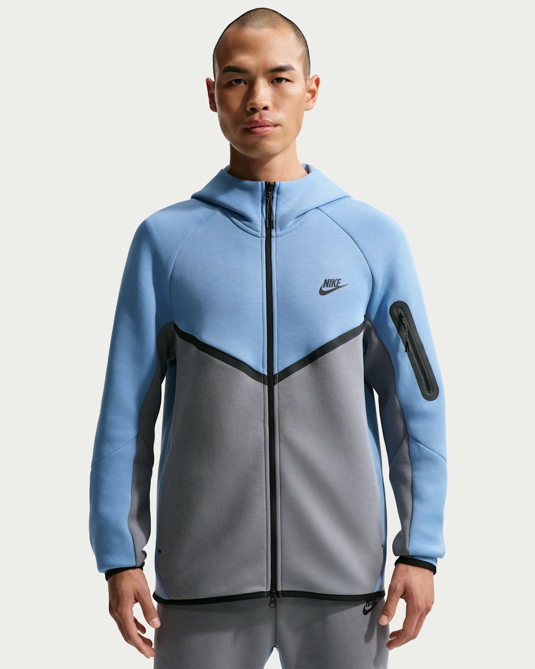 Nike Tech Windrunner-Jacke aus Fleece mit durchgehendem Reißverschluss (Herren) - Work Blue/Cool Grey/Schwarz