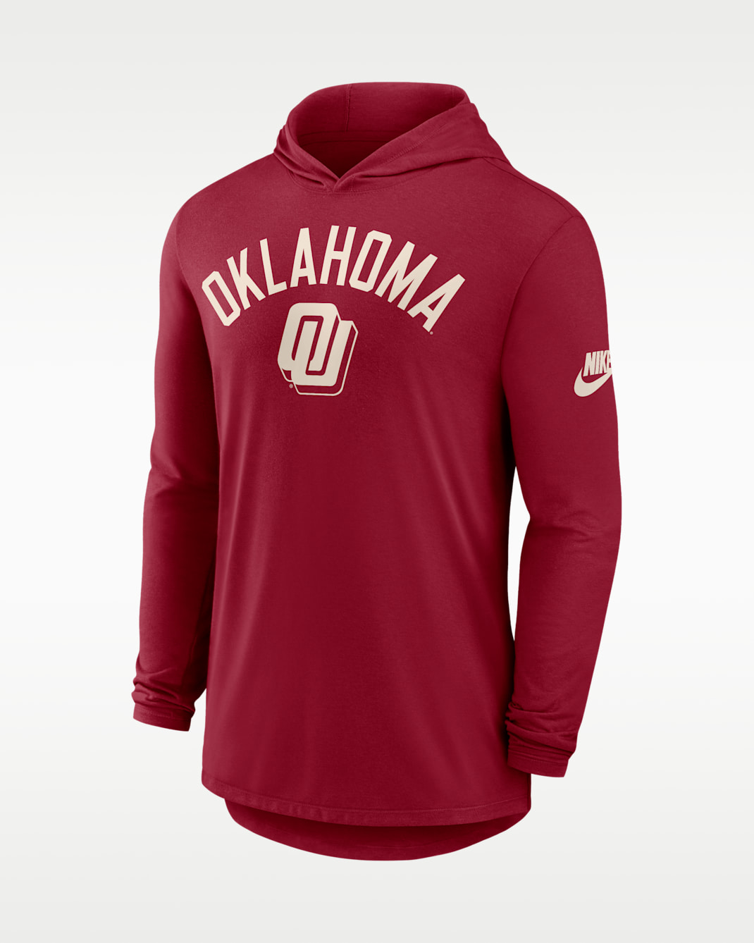 Oklahoma Legacy Arch Men's Nike Dri-FIT College Long-Sleeve Hooded T-Shirt - Crimson
