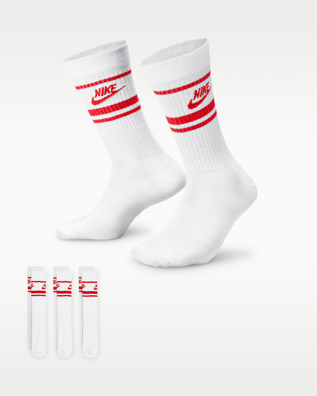 Nike Sportswear Dri-FIT Everyday Essential Crew Socks (3 Pairs) - White/University Red/University Red