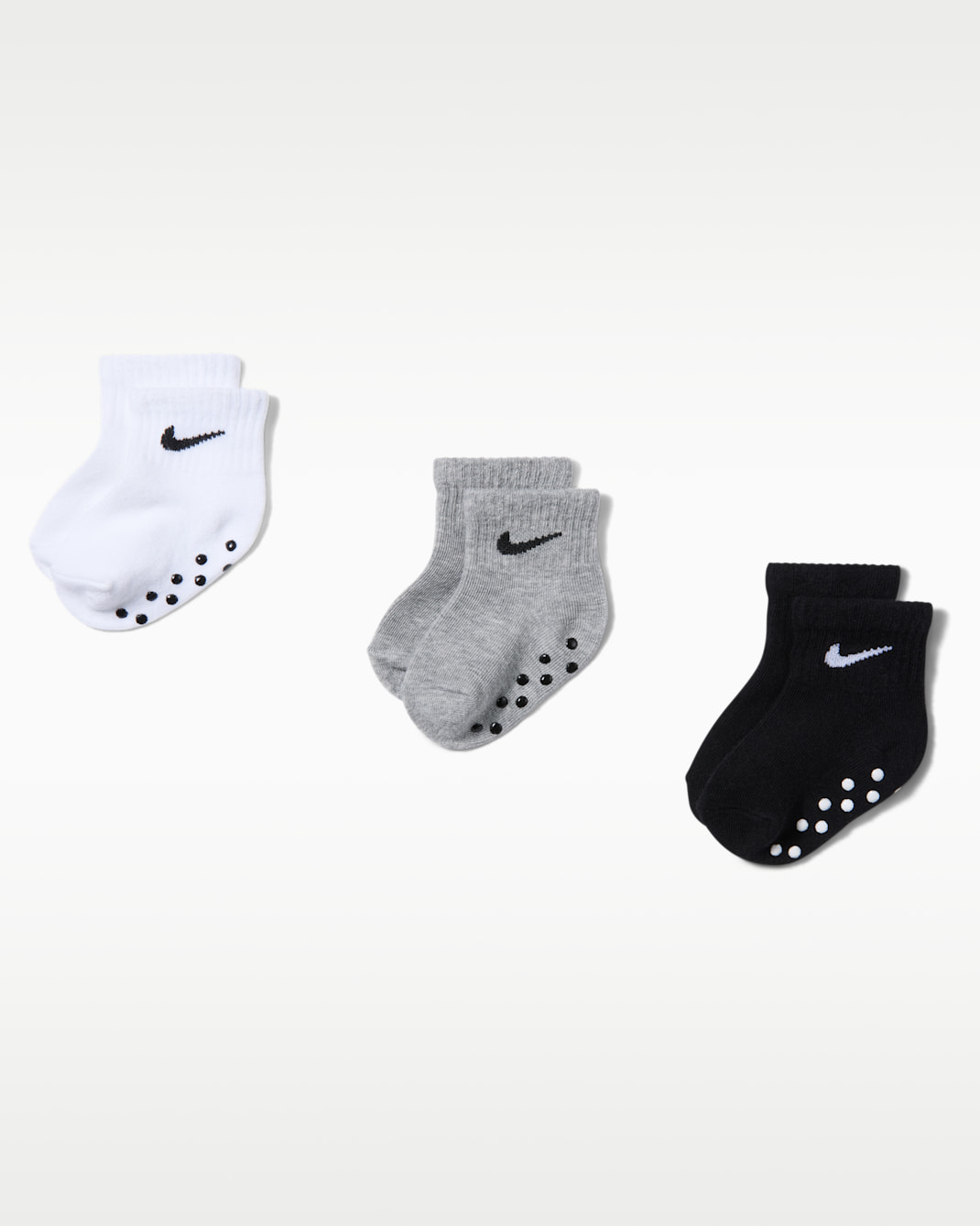 Nike Baby Core Swoosh Gripper Socks (3 Pairs) - Dark Grey Heather/Black