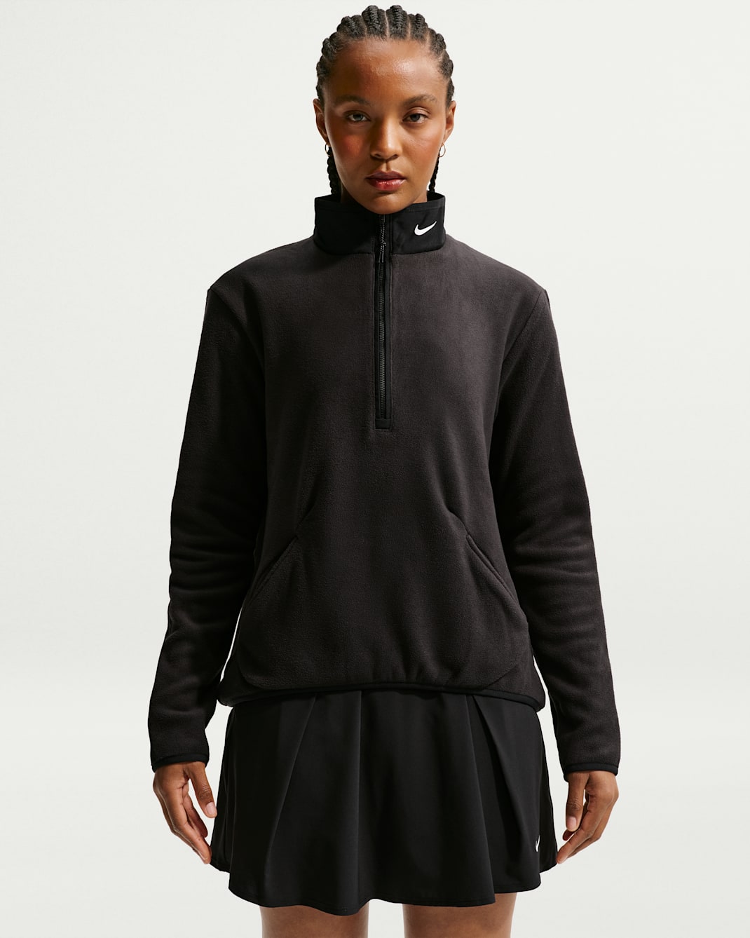 Nike Therma-FIT Victory Langarm-Golfoberteil mit Halbreißverschluss für Damen - Schwarz/Schwarz/Weiß