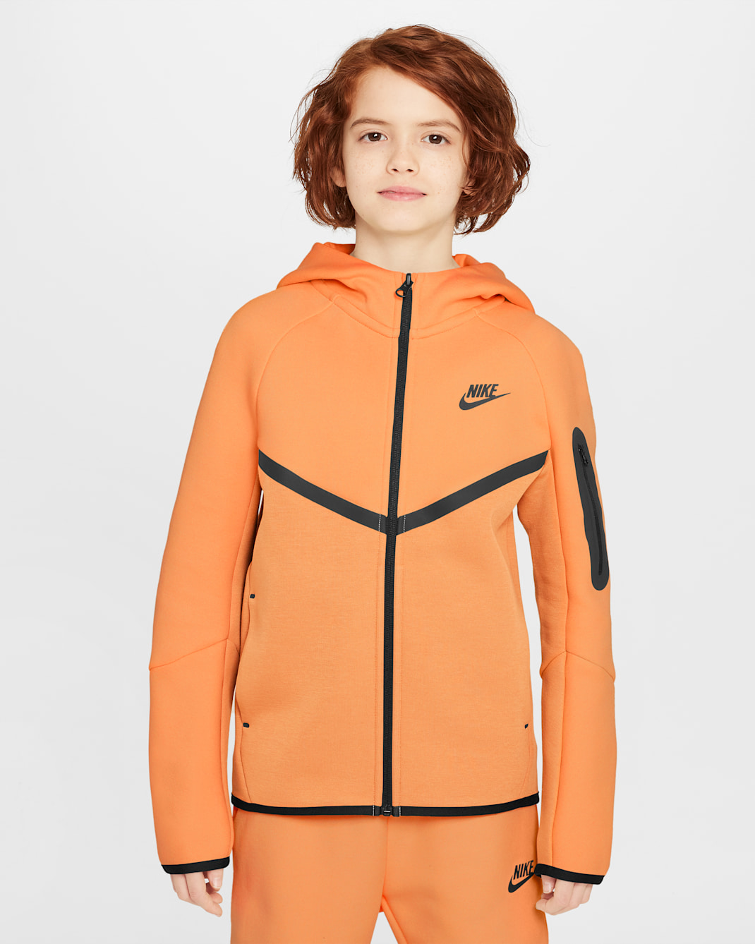 Sudadera con gorro con cierre completo para niños grandes Nike Sportswear Tech Fleece - Marrakech/Negro/Negro