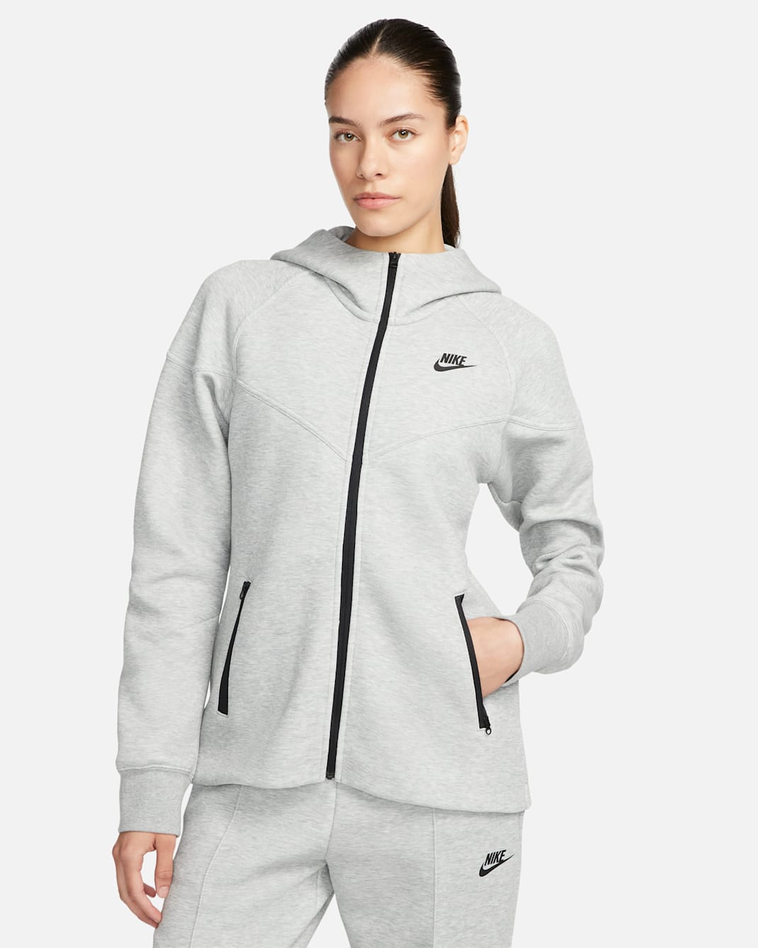 Sudadera con gorro de cierre completo para mujer Nike Sportswear Tech Fleece Windrunner - Gris oscuro jaspeado/Negro