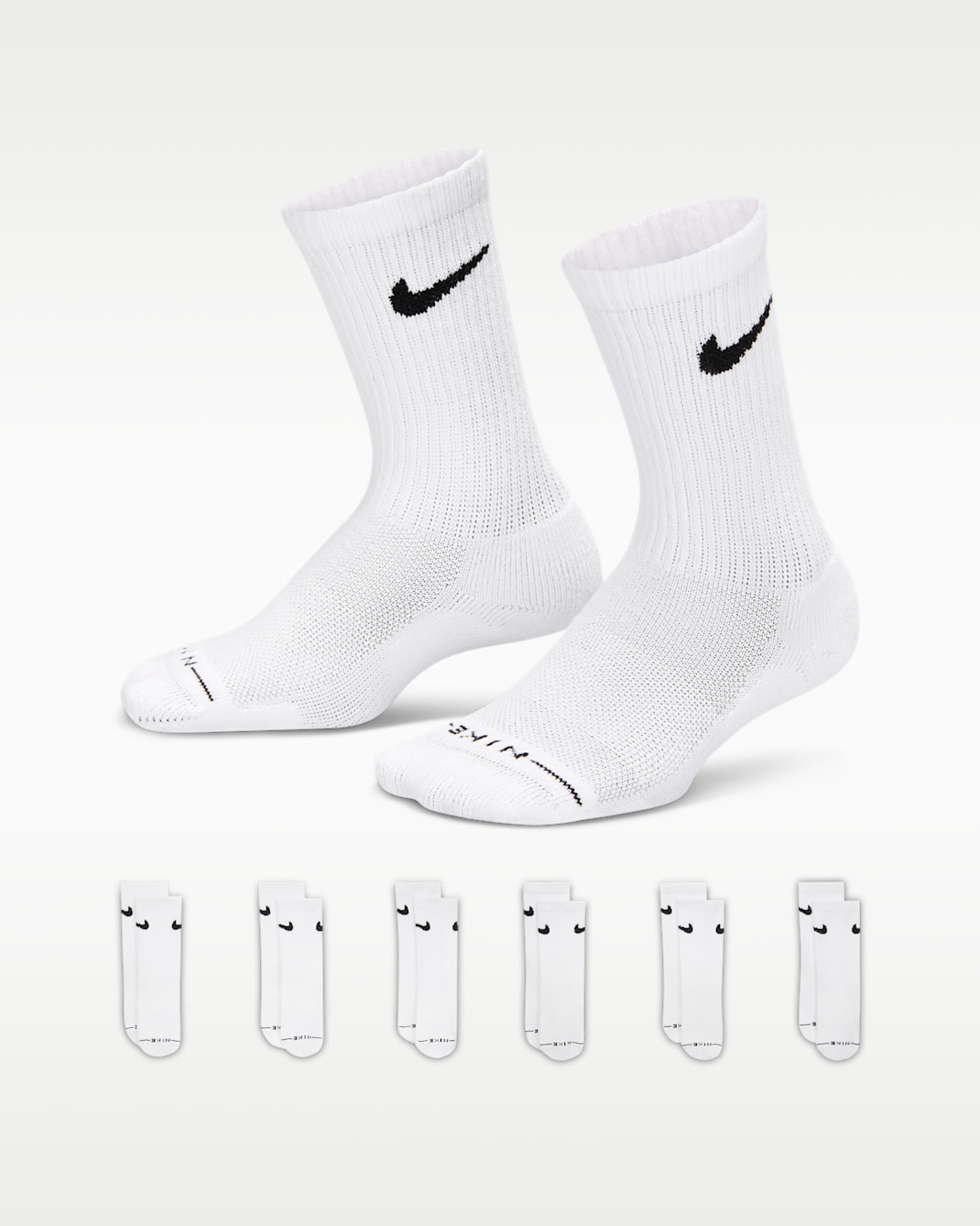 Nike Kids' Dri-FIT Elevated Everyday Crew Socks (6 Pairs) - White
