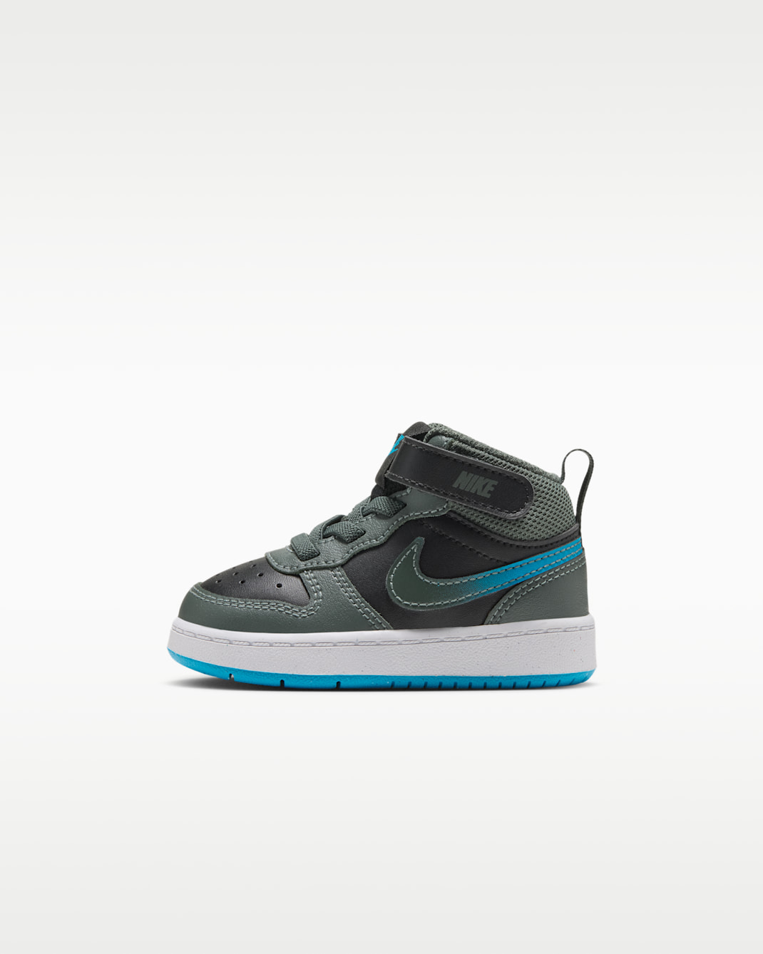 Tenis para bebé e infantil Nike Court Borough Mid 2 - Negro/Verde camuflaje/Blanco/Azul corriente claro