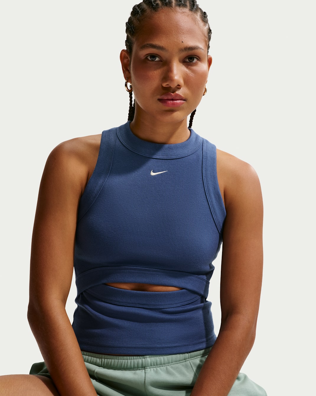 Nike Sportswear Chill strikket, tettsittende ribbet singlet til dame - Mystic Navy/Sail
