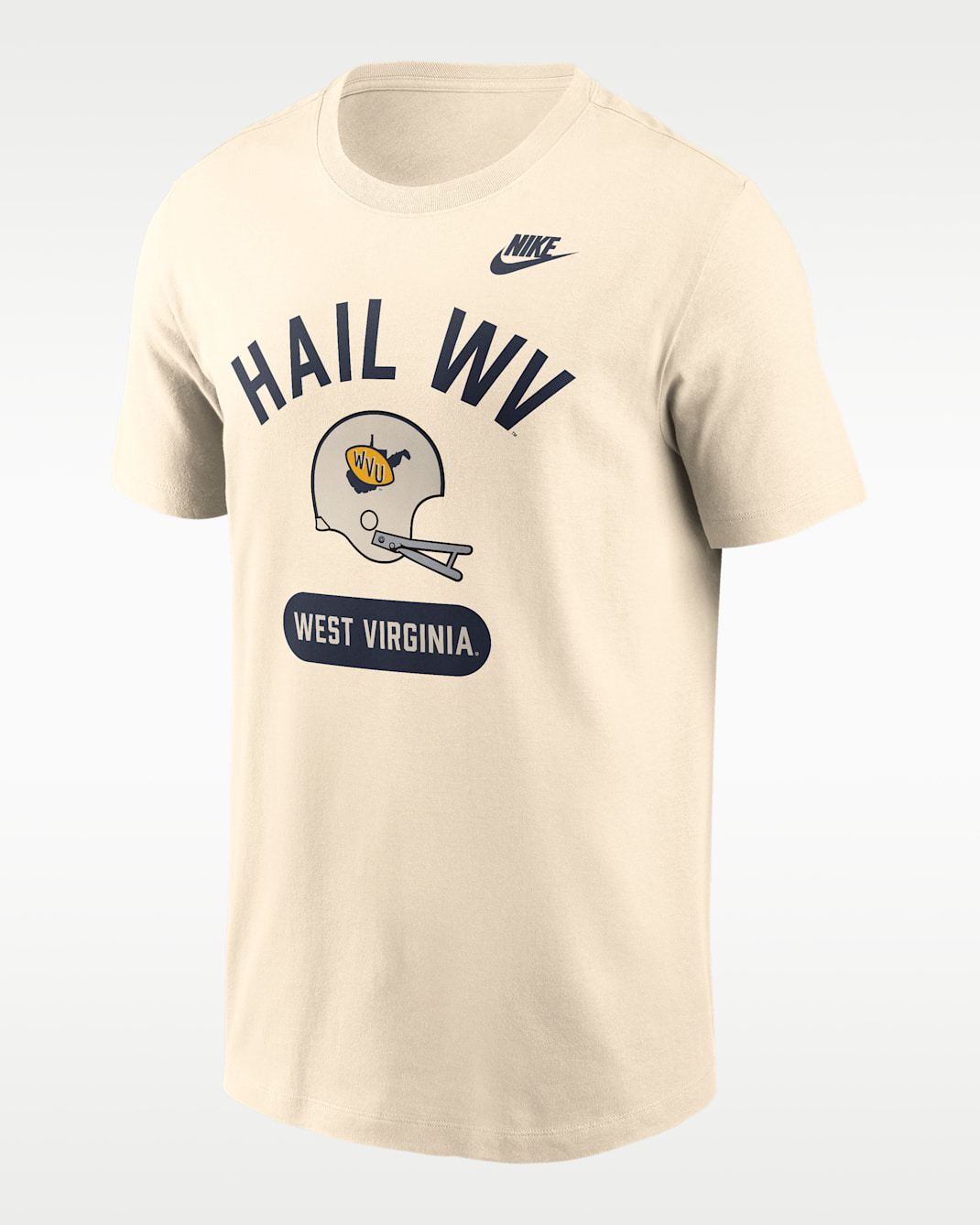 West Virginia Legacy Arch Helmet Men's Nike College T-Shirt - Natural