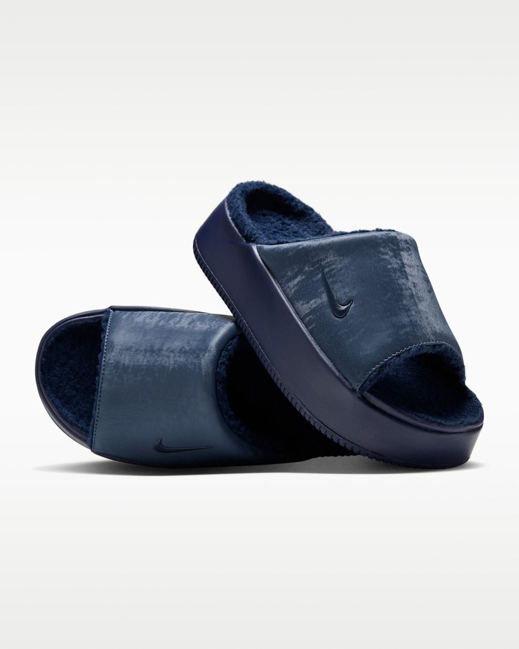 Nike Calm Elevation SE Faux Fur Women's Slides - New Slate/Blue Eclipse/New Slate