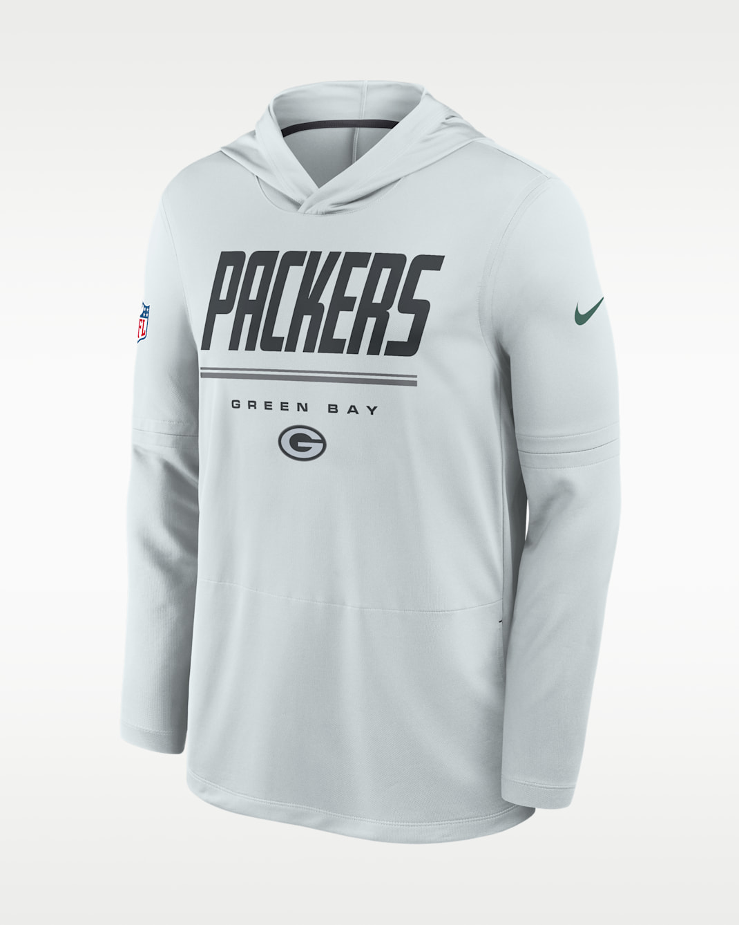 Green Bay Packers Sideline Men's Nike Dri-FIT NFL Long-Sleeve Hooded Top - Platinum/Charcoal