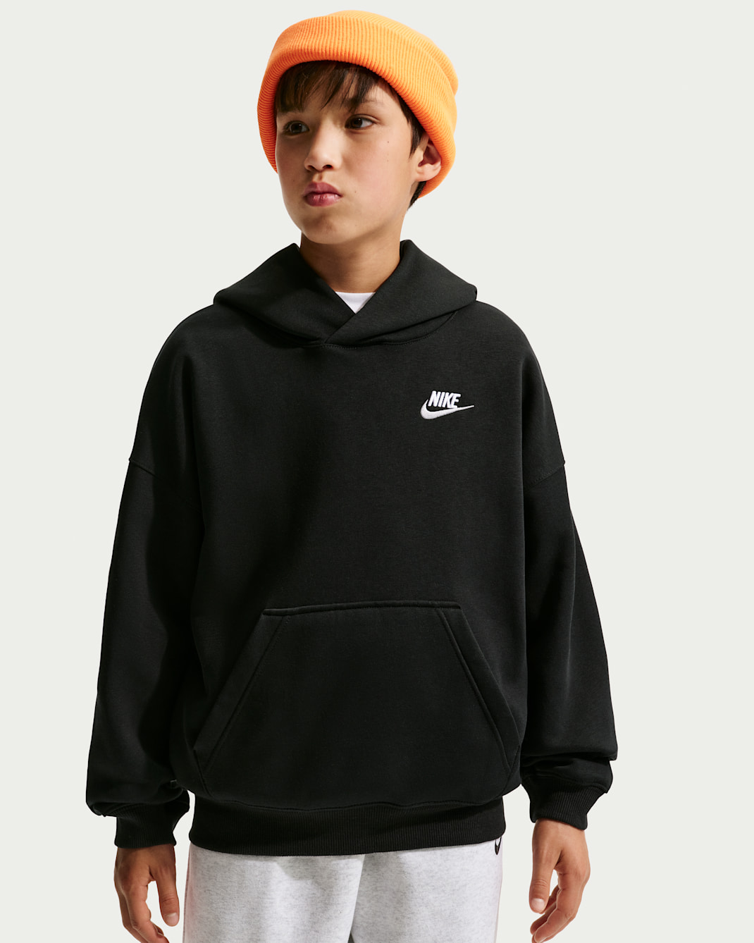 Sweat à capuche oversize Nike Sportswear Club Fleece pour ado - Noir/Blanc/Wolf Grey