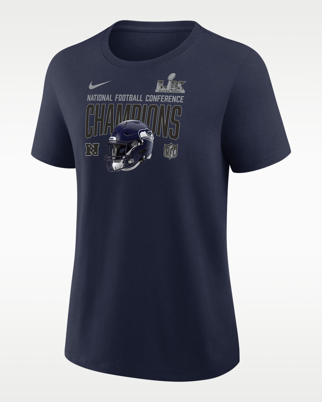 Seattle Seahawks 2026 NFC Champions Helmet Women's Nike NFL T-Shirt - Navy