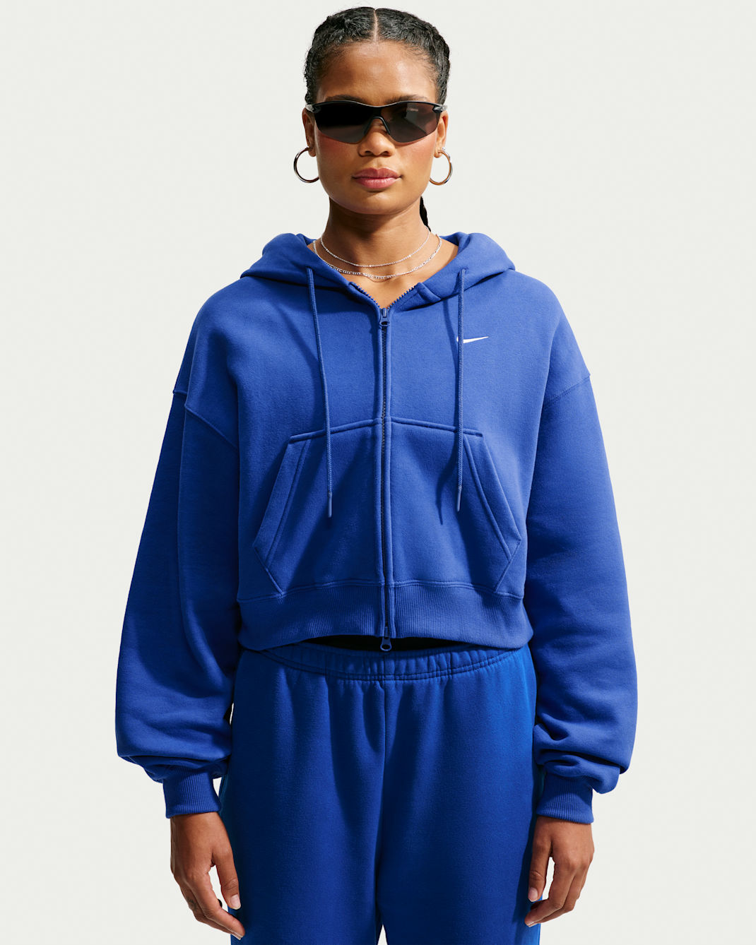 Nike Studio Fleece Medium Weight Women's Oversized Full-Zip Cropped Hoodie - Old Royal/Sail