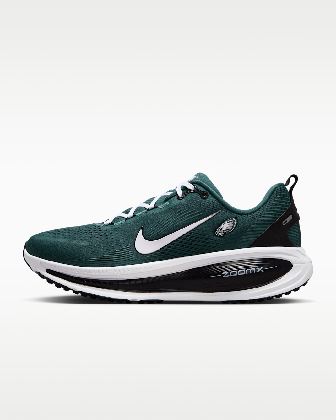 Tenis de correr en pavimento de la NFL para hombre Nike Vomero 18 (Philadelphia Eagles) - Azul verdoso deportivo/Negro/Blanco