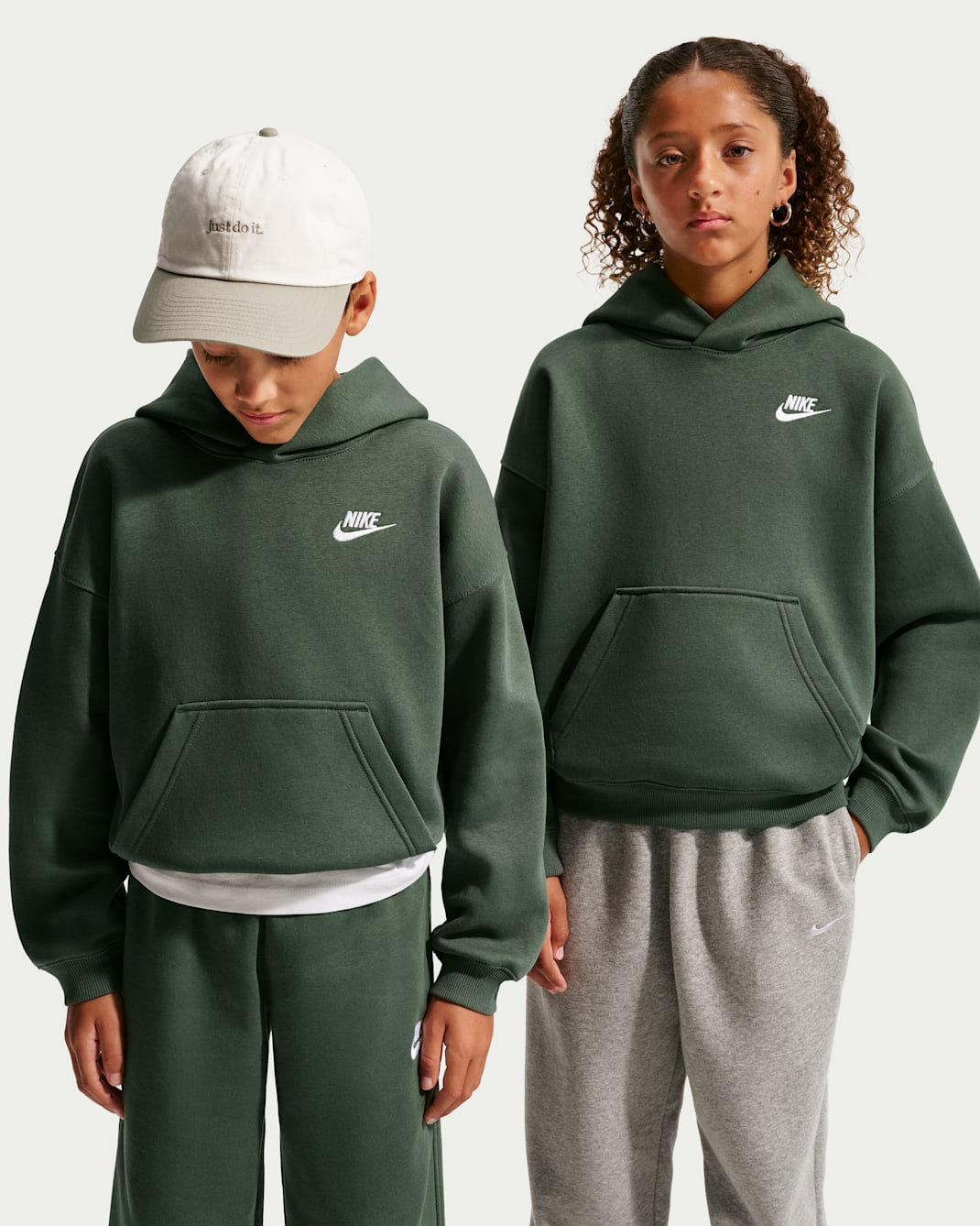 Nike Sportswear Club Fleece Big Kids' Oversized Hoodie - Camo Green/White